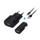 SET Caricabatterie da rete + Auto universale  cavo micro Usb 1A 5v Nero