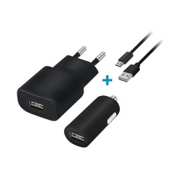 SET Caricabatterie da rete + Auto universale  cavo micro Usb 1A 5v Nero