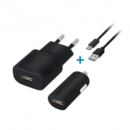 SET Caricabatterie da rete + Auto universale  cavo micro Usb 1A 5v Nero