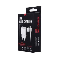 Caricabatterie da rete USB spina + Cavo per Iphone 13 12 11 - X - 8 - 7 - 6 - 5 Lightning 1A MXTC-01 1 metro Bianco 