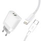 Presa Spina Caricabatterie uscita USB + Type-C PD + cavo iPhone Lightning 18w 20W QC 3.0 Ricarica Rapida  L64 plus