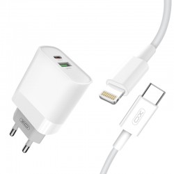 Presa Spina Caricabatterie uscita USB + Type-C PD + cavo iPhone Lightning 18w 20W QC 3.0 Ricarica Rapida  L64 plus