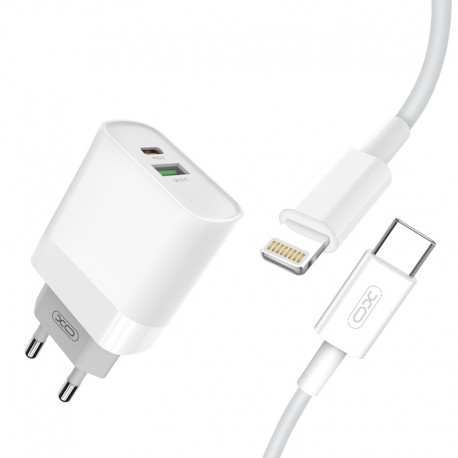 Presa Spina Caricabatterie uscita USB + Type-C PD + cavo iPhone Lightning 18w 20W QC 3.0 Ricarica Rapida  L64 plus