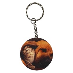 Portachiavi personalizzato in vero legno naturale rotondo stampato