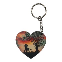 Portachiavi personalizzato in vero legno naturale a forma di cuore stampato