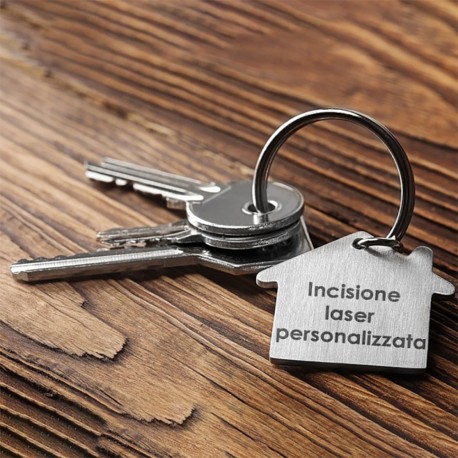 Portachiavi personalizzato con incisione a forma di casetta porta chiavi in metallo