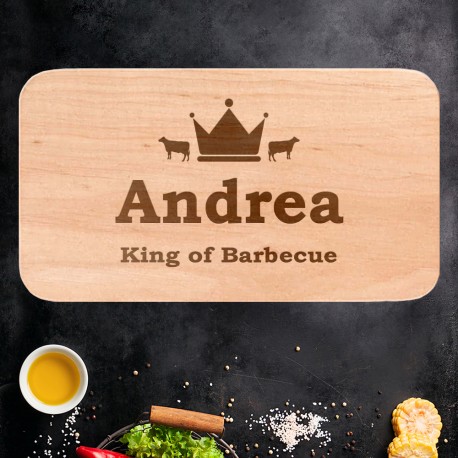 Tagliere Piccolo in legno naturale di faggio personalizzato con incisione laser king of barbecue