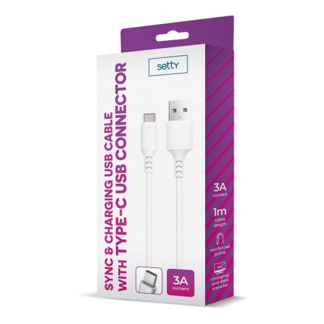 Cavo USB TYPE-C FAST CHARGE 3A Universale 1 metro RICARICA RAPIDA  Setty Bianco