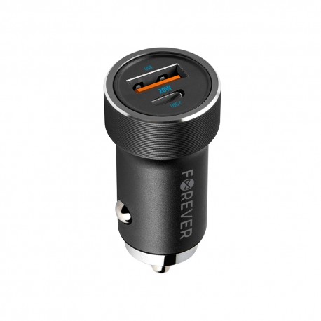 Caricabatterie da auto doppia uscita Fast Charge Ricarica rapida  PD3.0 + QC3.0 CC-06 1x USB-C 1x USB 20W nero
