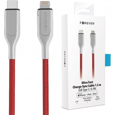 Cavo per Apple IPHONE 13 12 da Type-C a Lightning 1,5 m Ricarica Rapida 2,4 A MFI PD forever rosso