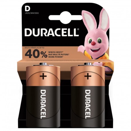 2 Batterie Tipo D Torcia Duracell LR20 1.5V