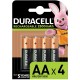 4 Batterie AA Stilo Ricaricabili Duracell Rechargeable HR6 1.2V
