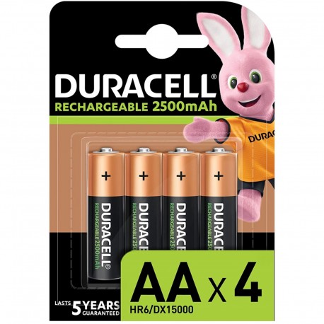 4 Batterie AA Stilo Ricaricabili Duracell Rechargeable HR6 1.2V