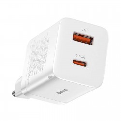 Baseus CCSUPP-E02 Super Si Quick Charger Caricatore Alimentatore da Rete USB +  USB-C 30W Bianco