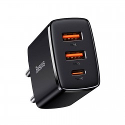 Baseus CCXJ-E02 Quick Charger Caricatore Alimentatore Da Rete 30W 2 USB + 1 USB-C Nero