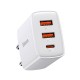Baseus CCXJ-E02 Quick Charger Caricatore Alimentatore Da Rete 30W 2 USB + 1 USB-C Bianco