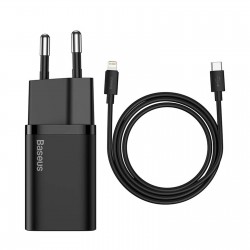 Baseus TZCCSUP-L02 Super Si Quick Charger Caricatore Alimentatore da Rete USB-C 20W + Cavo USB-C a USB-C 1 Metro Nero