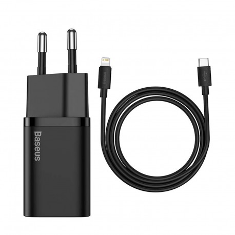 Baseus TZCCSUP-L02 Super Si Quick Charger Caricatore Alimentatore da Rete USB-C 20W + Cavo USB-C a USB-C 1 Metro Nero