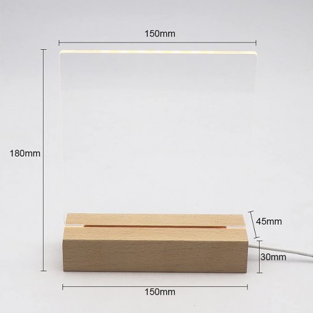 Lampada led in plexiglass acrilico trasparente con base in legno multicolore usb