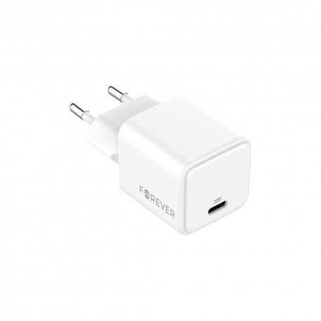 Presa Spina Caricabatterie Forever TC-08-20C GaN PD QC charger 1x USB-C 20W Ricarica Rapida iPhone Samsung Universale bianca