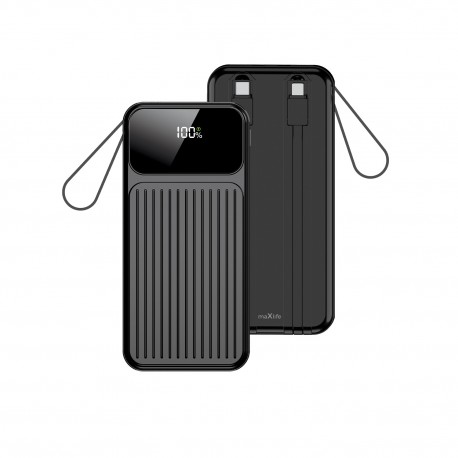 Power Bank Maxlife 10000 mah MXPB-06 PD QC 22,5W con cavi USB-C + Lightning display led Ricarica Rapida batteria esterna