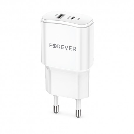 Presa Spina Caricabatterie doppia uscita Forever TC-01-20AC uscite USB - USB Type-C PD 20W QC 3.0 Ricarica Rapida Universale