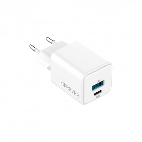 Presa Spina Caricabatterie doppia uscita Forever TC-08-20AC USB - USB Type-C PD 20W QC 3.0 Ricarica Rapida iPhone Universale