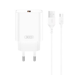 Presa Spina Caricabatterie XO wall charger CE33 QC 18W 1x USB + cavo microUSB Ricarica Rapida iPhone Universale bianca